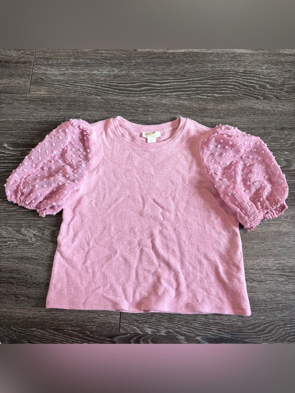 Maeve Anthropologie Puff Sleeve Top Womens Small Pink Swiss Dot Knit - Picture 3 of 9